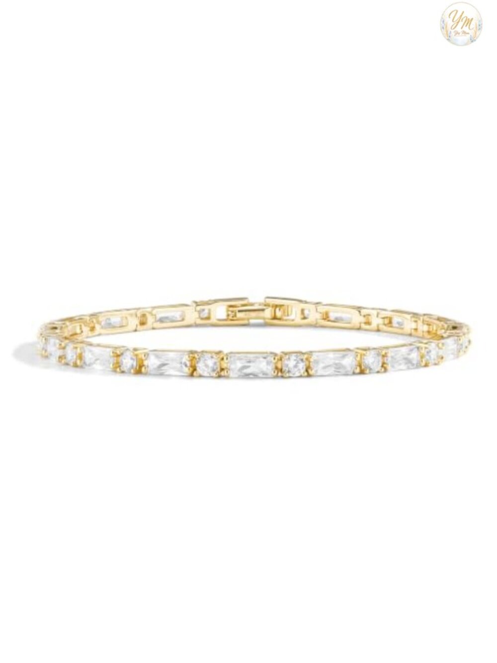 14K Gold Filled Tennis Bracelet Zircon Stones Fold Over Clasp 6.5 in